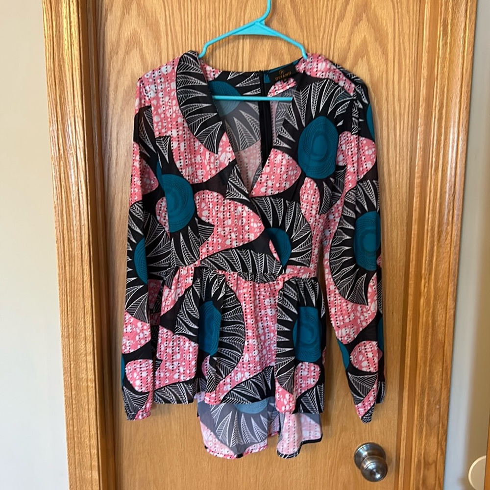 Adeah Women's African Print High-low Peplum Wrap Top size XL